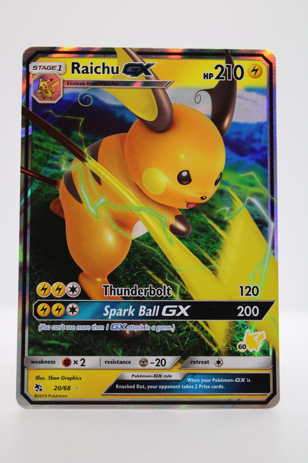 RAICHU GX 20/68 HOLO GX RARE HIDDEN FATES POKEMON NM